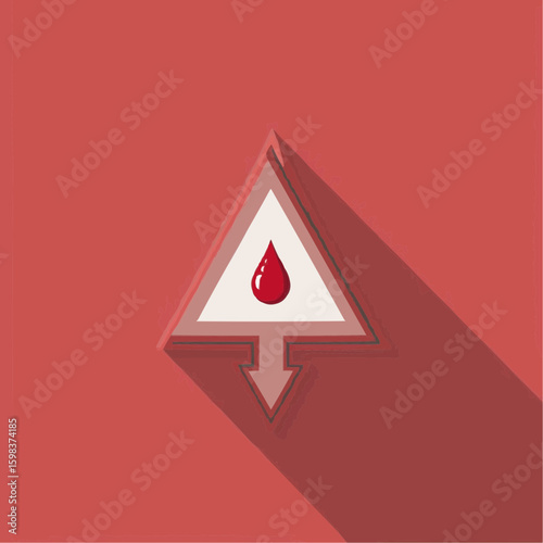 Geometric vector abstract blood flow indicator with triangular arrowhead and hematology cross symbol  
