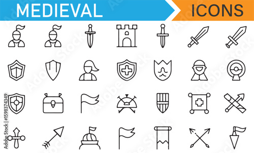 Medieval icon set for fantasy, historical games, and digital design