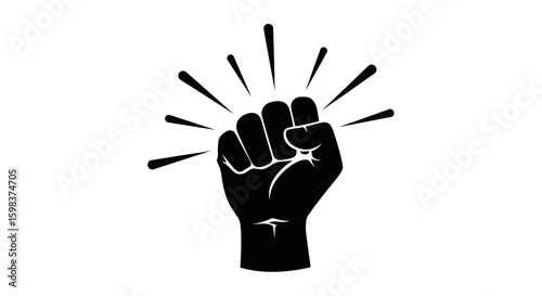 Silhouette of a clenched fist with radiating lines, symbolizing power and strength.