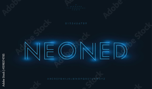 Neoned, abstract urban thin line font alphabet number classic copper lettering minimal logo for brands