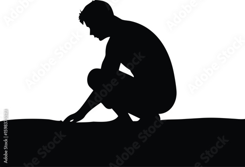 Man crouching on a ledge silhouette isolated on transparent background