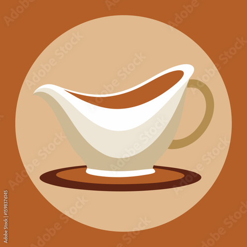 Stylized illustration of a white gravy boat filled with brown gravy on a saucer