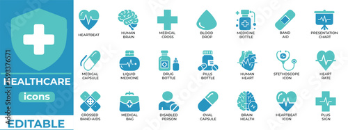 Clean, modern healthcare vector icons for medical industry use