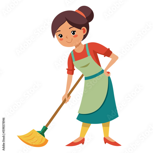 woman with mop vector