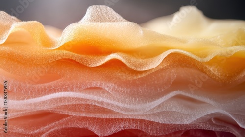 An abstract composition featuring vibrant layers of wavy textures in soft pastels creates a stunning visual effect. The smooth, flowing forms invite exploration of color and form, inspiring viewers w