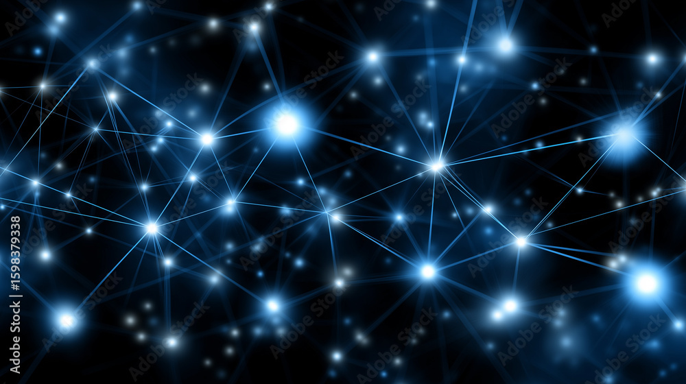 Obraz premium Retrieval Augmented Generation. Blue glowing node network illustration for technology concepts.