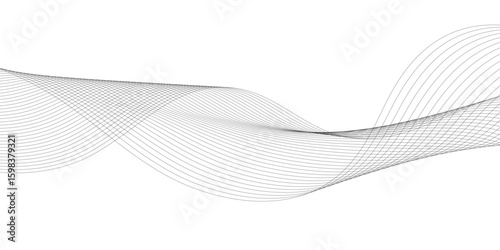Abstract technology lines on white background. Undulate Grey Wave Swirl, frequency sound wave, twisted curve lines with blend effect, wave with lines created using blend tool.