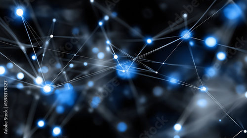 Retrieval Augmented Generation. Glowing blue node network representing vector data visualization