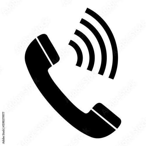 Illustration of a black telephone receiver with sound waves emanating from it on a white background