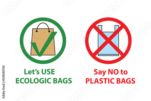 Pollution problem concept.Say no to plastic bags and use ecology Bags.