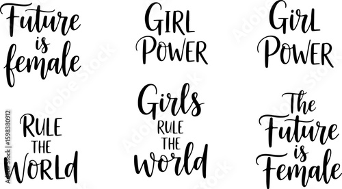Vector art of feminist phrases for female empowerment and girl power