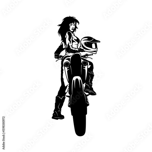 Girl and Sport Motorcycle - Suberbike, Super Bike - Clipart, Vector Silhouette