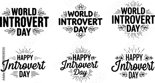 Vector art of world introvert day and happy introvert day phrases