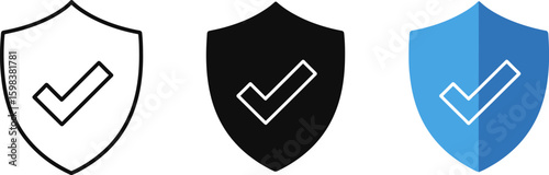 Shield with checkmark icons representing security and verification in three styles