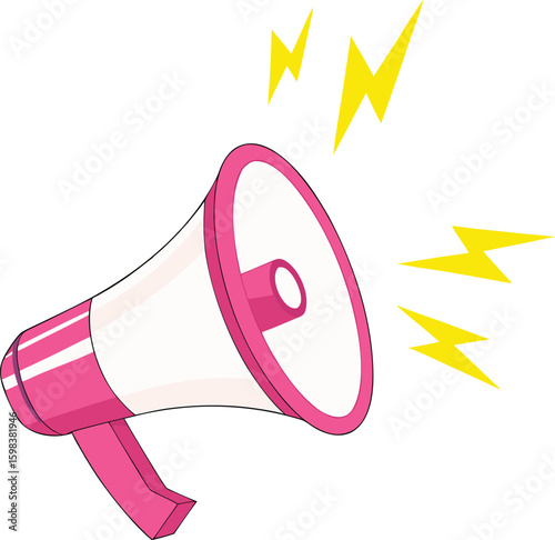 Hand drawn megaphone announcing with lightning bolts