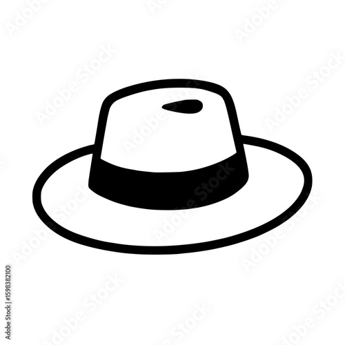 Black Line Art Fedora Hat Isolated Illustration
