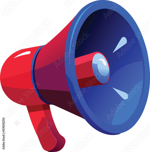 Red and blue megaphone announcing news