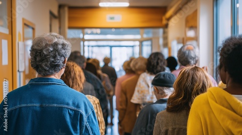 A diverse group of people stand in line, their anticipation building as they await their turn, symbolizing patience and the value of waiting.