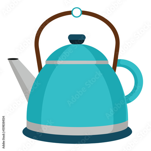 Classic metal tea kettle with a handle and spout isolated on white background