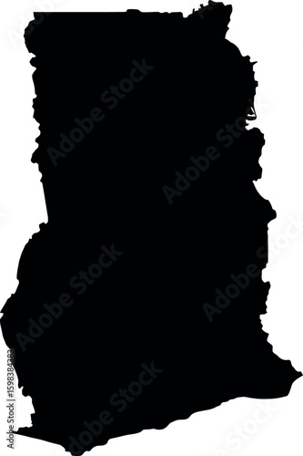 Ghana map silhouette black outline isolated on white