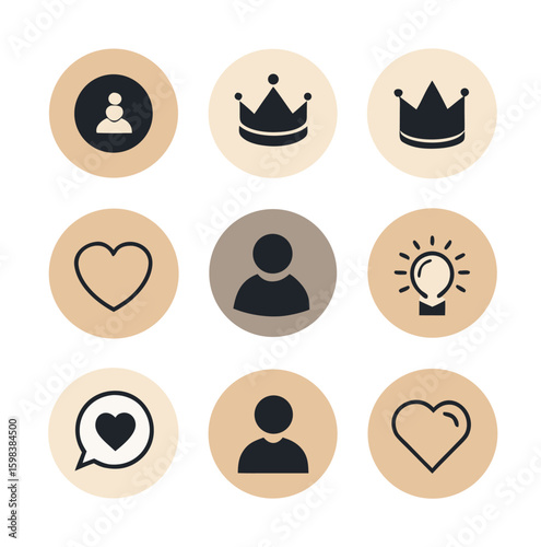 Collection of nine circular graphic elements with vibrant colors isolated on white background