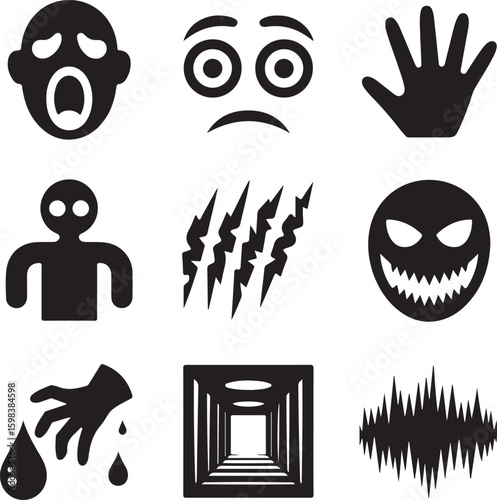 Horror, Icon, Set, Fear, Spooky, Abstract, Emotion, Scary, vector, silhouette
