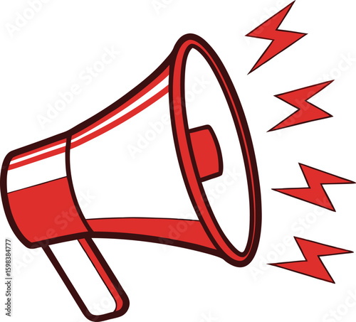 Hand drawn megaphone announcing with lightning bolts