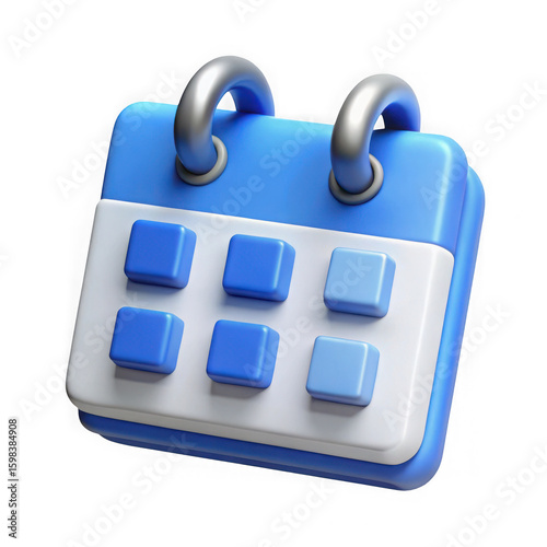 3d blue and white calendar icon isolated on transparent background