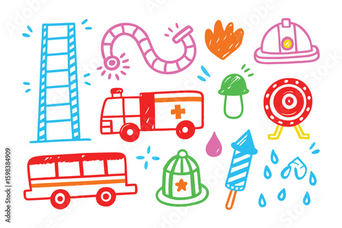 Doodle Set: A collection of playful, hand-drawn illustrations, with vibrant colors and a cheerful aesthetic, perfect for design, and capturing imagination.