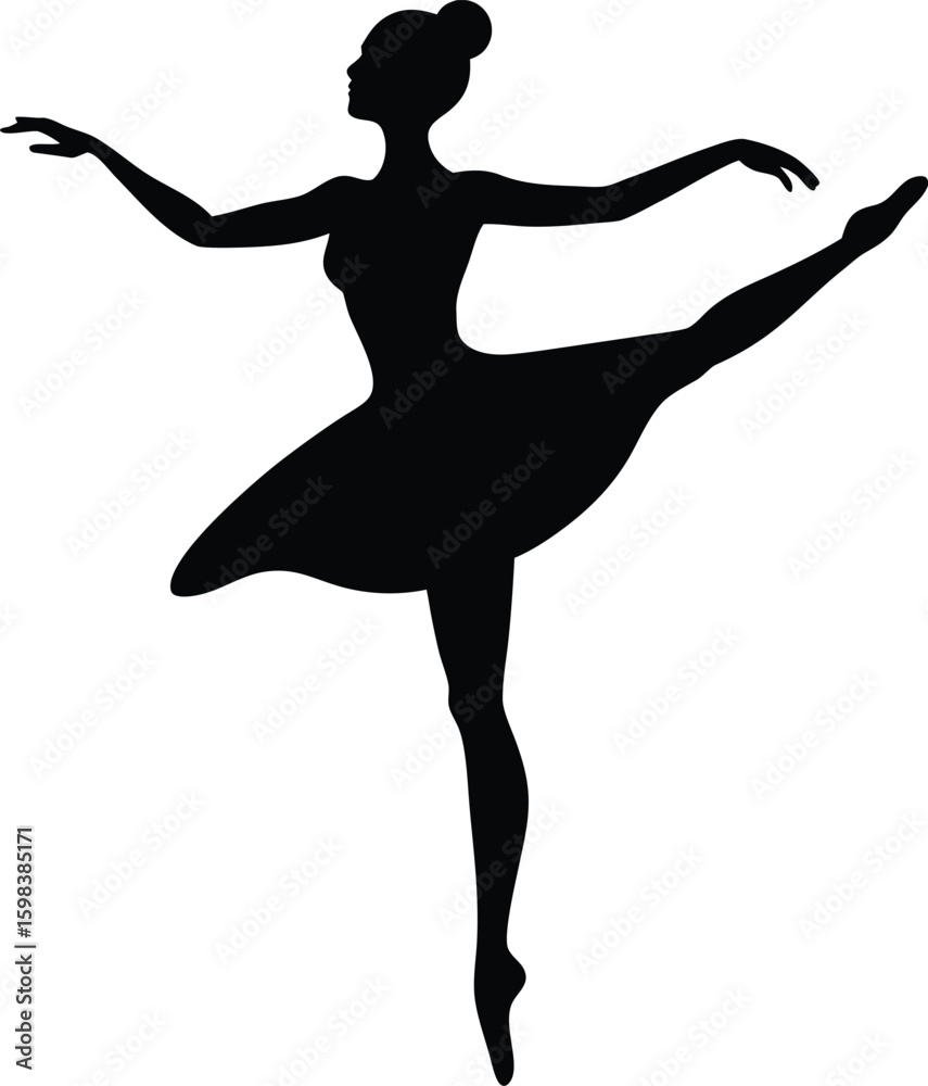 Fototapeta premium Graceful ballet dancer performing an elegant arabesque pose with outstretched arms new 2025 trendy