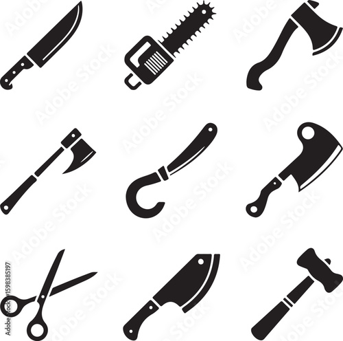 Weapon, Icon, Set, Tool, Horror, Danger, Blade, Cutting, vector, silhouette