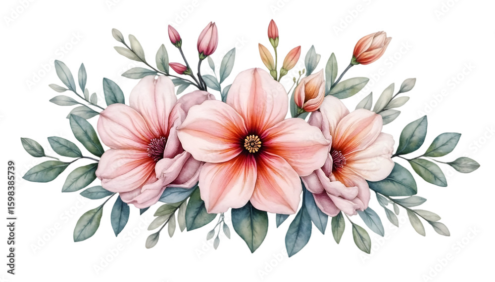 Obraz premium Floral Arrangement Featuring Pink Flowers with Watercolor Style