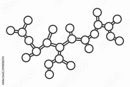 Branched molecular structure with interconnected spheres and lines