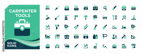 Carpenter Tools colorful solid icon set. Contains related to carpenter, handyman, repair, craft, tools, wood craft and more. Carpenter vector icon set. Editable vector.