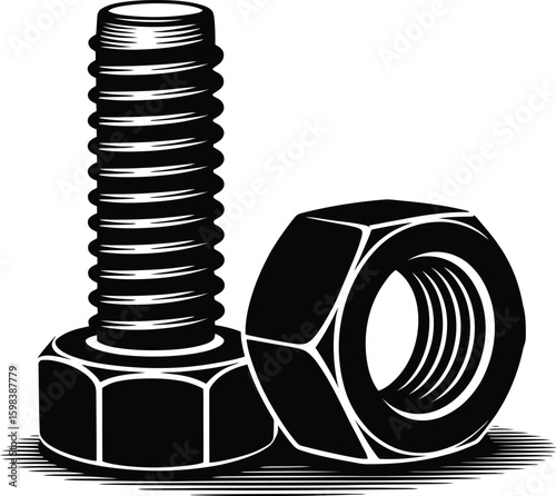 Industrial Hardware Vector Set: Bolts and Nuts.