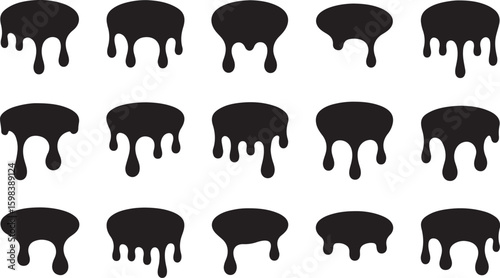 Black dripping shapes on white background liquid fluid