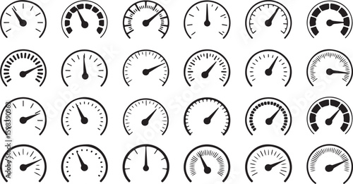 Various gauge indicators with needles and markings meter dial