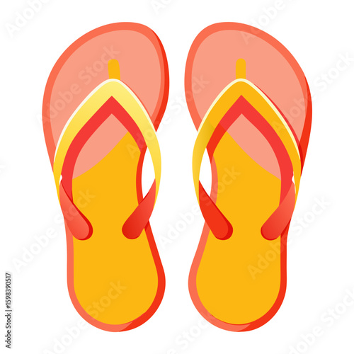 Pair of vibrant orange and yellow flip flops isolated on a white background for summer fashion