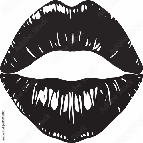 Bold vector illustration of kissing lips with detailed vector transparency