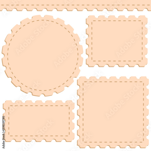 Set of color illustrations with postage stamp. Isolated vector objects on white background.