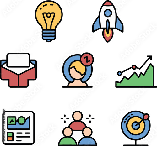 Business icons concept growth success communication innovation vector