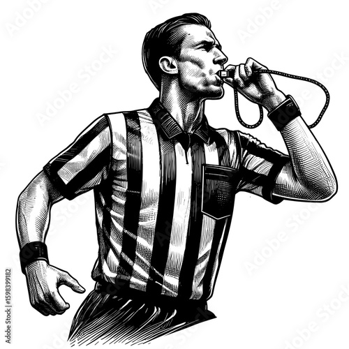 Referee blowing whistle against transparent background