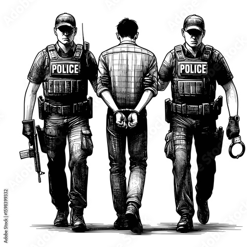 Police officers arresting man on transparent background