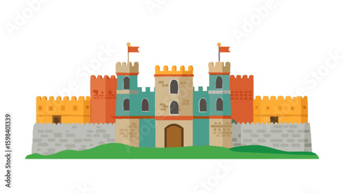 Cartoon castle illustration for kids fantasy medieval architecture fortress design vector graphic drawing art