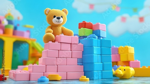 Teddy Bear & Building Blocks Playtime