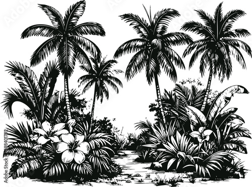 Paradise Palms: Hand-Drawn Tropical Landscape