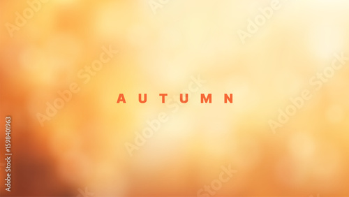 Autumn text in orange on a blurred brown and orange background, seasonal design for social media post