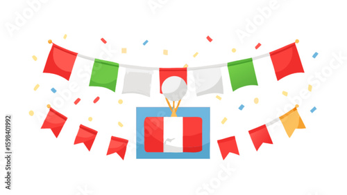 Celebrate peruvian independence day with flags and confetti vector illustration design elements