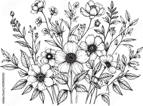 Botanical Garden Serenade: Hand-Drawn Wildflower Bouquet