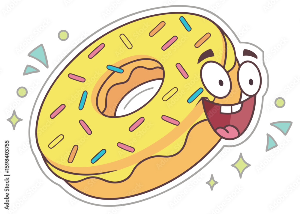 Obraz premium Happy cartoon donut with sprinkles and a big smile